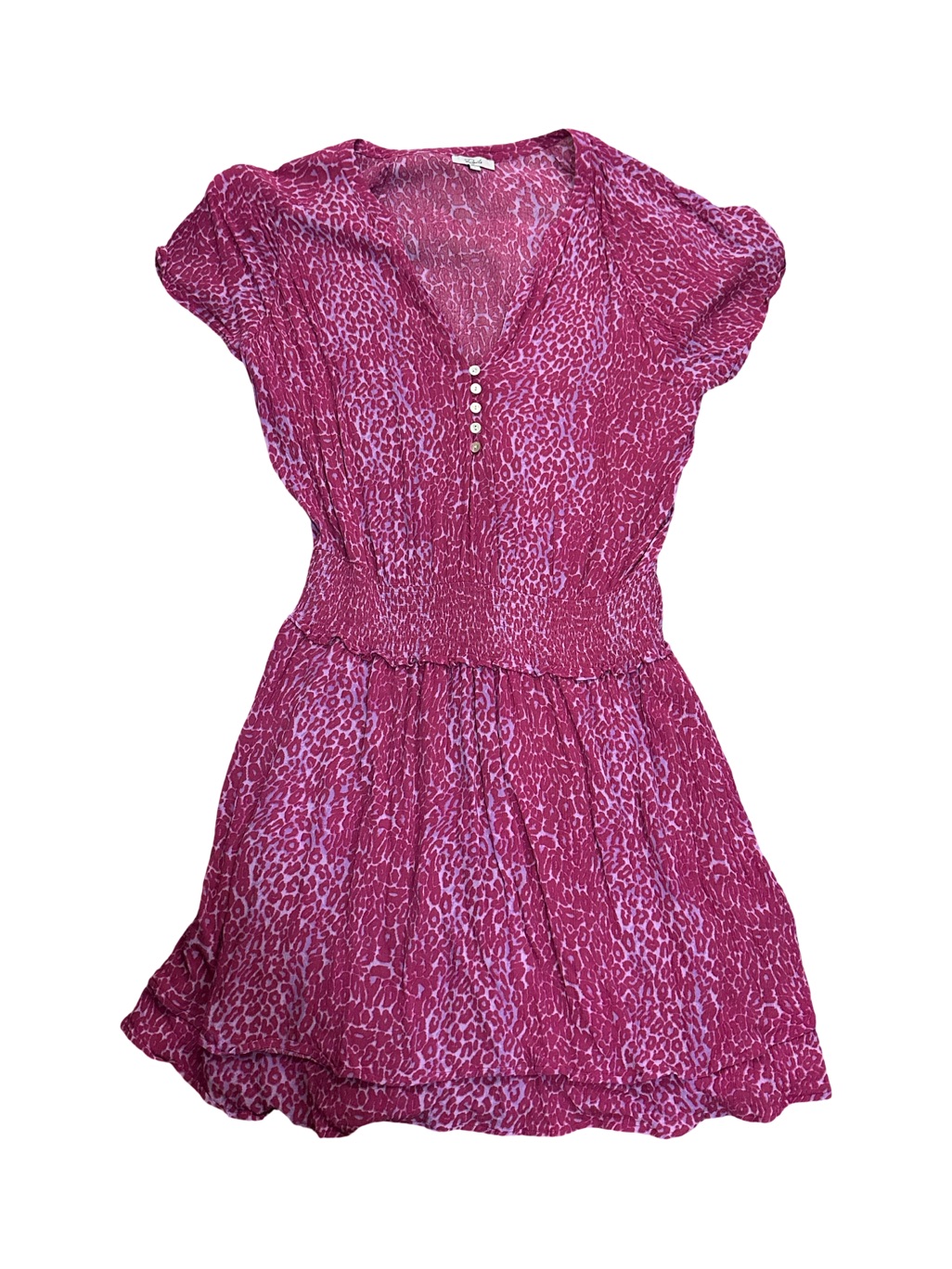 Euc Rails Womenâs Large âKarlaâ Magenta Cheetah Print Short Sleeve Dress